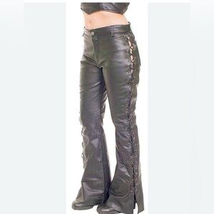 Jamin Leather Black Lace-Up Leather Flare Pants